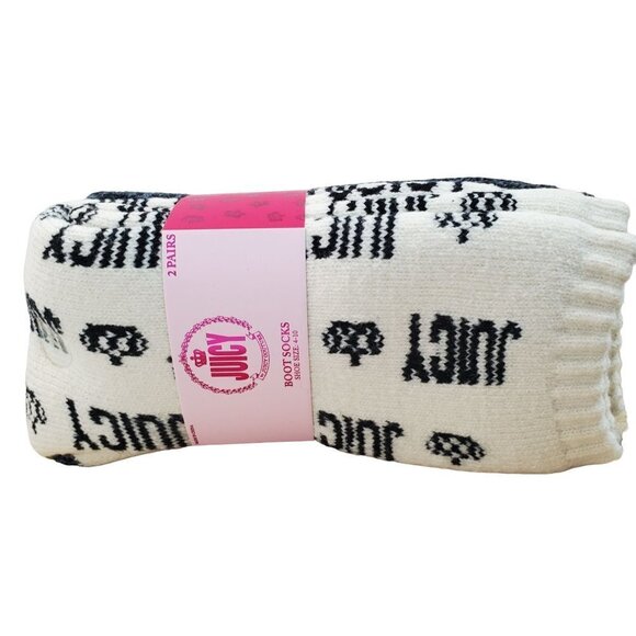 Juicy by Juicy Couture 2 Pair Boot Socks Womens 9-11 Black White - Picture 3 of 5